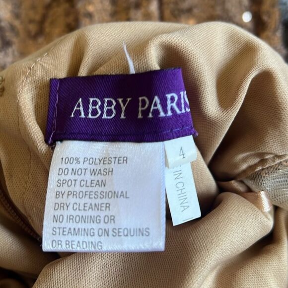 Abby Paris by Lucci Lu Long Sexy Bronze Sequin/rhinestone Deep V Gown Dress Sz 4 - Picture 14 of 14